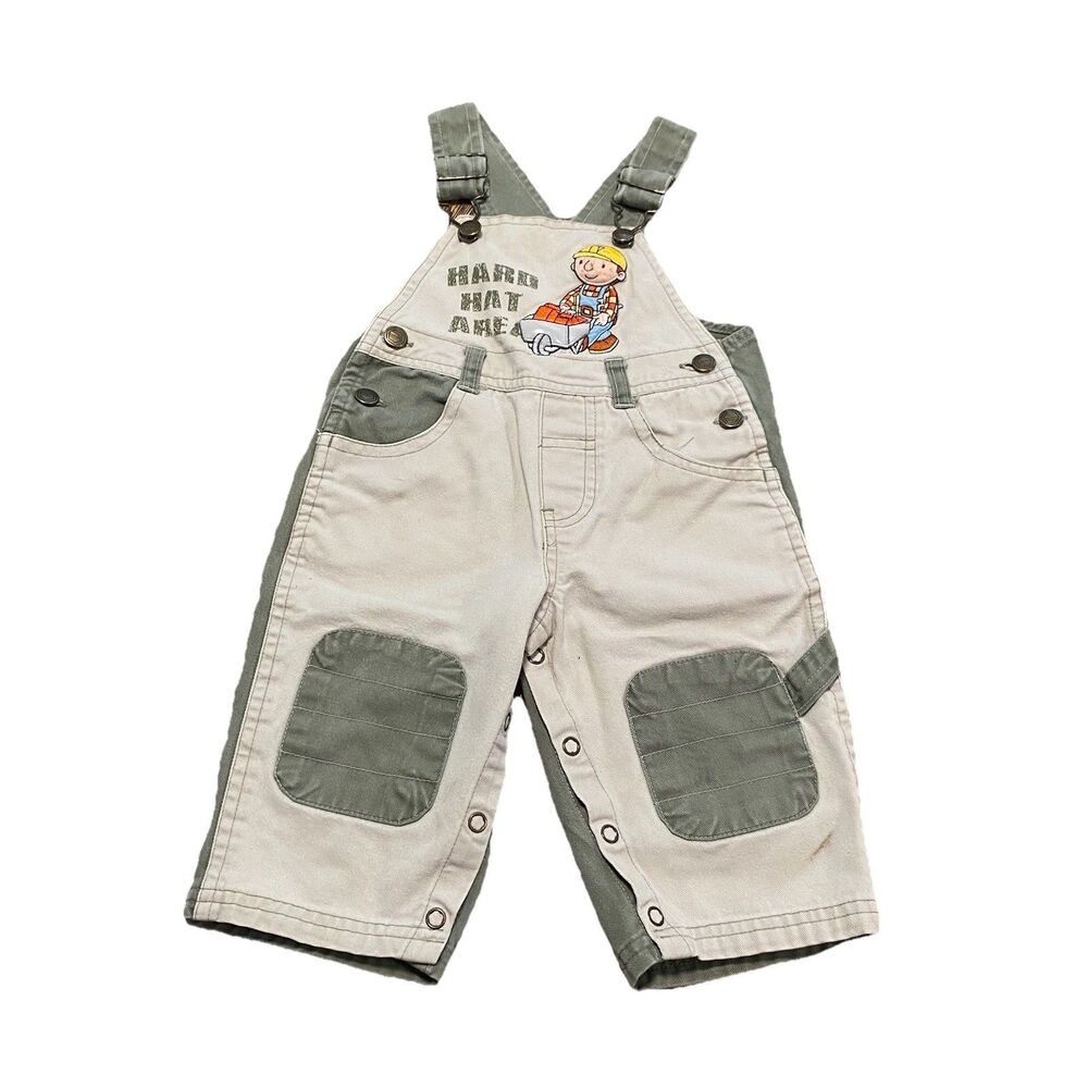 Vintage Bob The Builder Overalls Denim Corduroy Pinstripe Bibs Y2K 12 Months